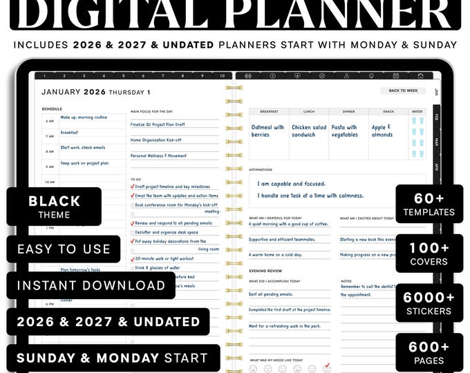 2026-2027 Digital Planner: Weekly, Monthly, Undated (PDF)