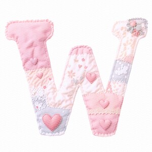 Patchwork Shabby Chic Alphabet PNG: Gesteppte Stoffbuchstaben A-Z, kokette rosa Blumenbuchstaben für Scrapbooking, Junk Journal Bild 11