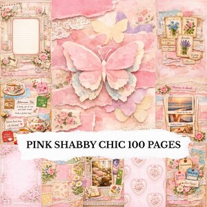 Shabby Chic Scrapbook Papiere, 100 JPG Seiten Junk Journal Kit, Vintage Blumen Collage Hintergründe, druckbare Ephemera, Ratio 2:3