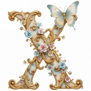 26 Ornamental Baroque Alphabet PNG, Luxury Monogram Letters ,Vintage Floral Gold Typography image 9