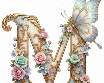 26 Ornamental Baroque Alphabet PNG, Luxury Monogram Letters ,Vintage Floral Gold Typography