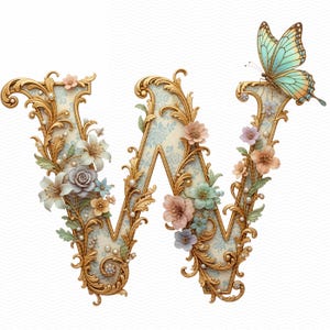 26 Ornamental Baroque Alphabet PNG, Luxury Monogram Letters ,Vintage Floral Gold Typography image 8