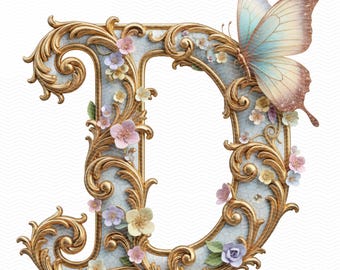 26 Ornamental Barock Alphabet PNG, Luxus Monogramm Buchstaben, Vintage Floral Gold Typografie