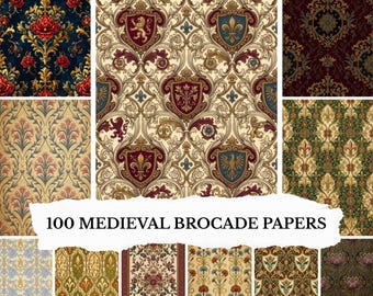 100 Medieval Brocade Digital Papers, Vintage Junk Journal Kit, Gothic Floral Tapestry Backgrounds, Digital Papers Ephemera