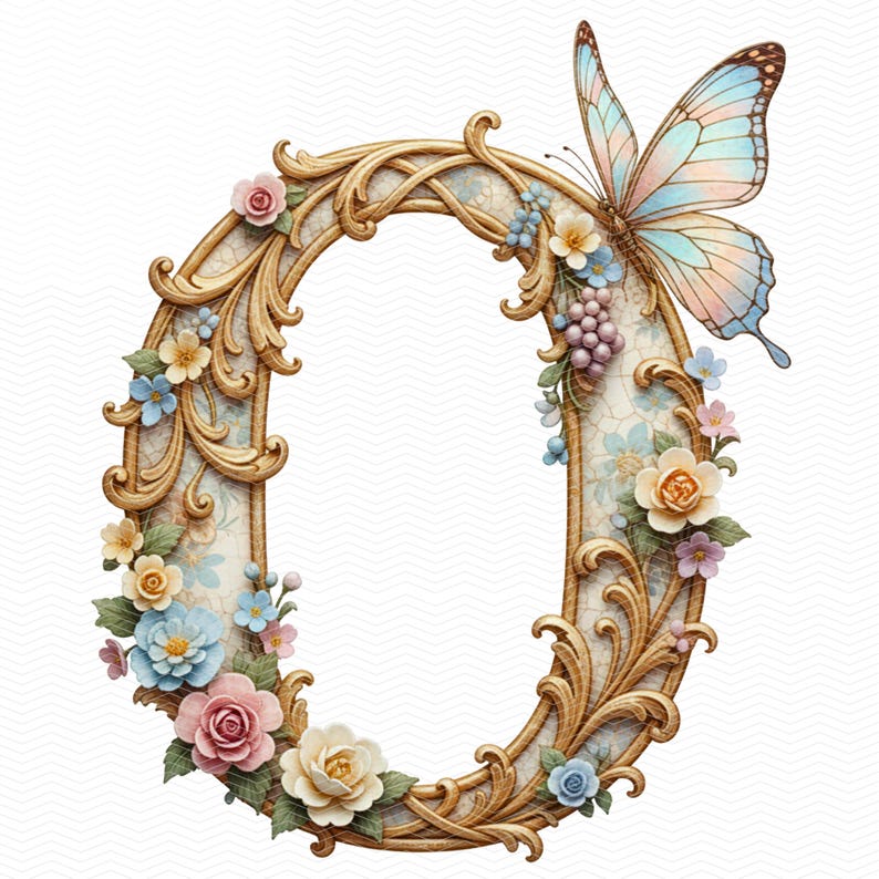 26 Ornamental Baroque Alphabet PNG, Luxury Monogram Letters ,Vintage Floral Gold Typography image 13