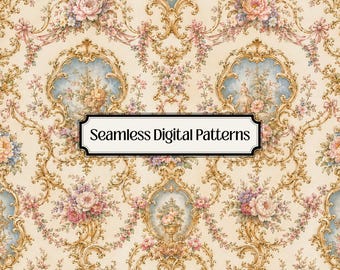Rococo Floral Damask Seamless Pattern, Vintage Baroque Wallpaper, French Rococo Digital Paper, Ornate Floral Background, Elegant Printable