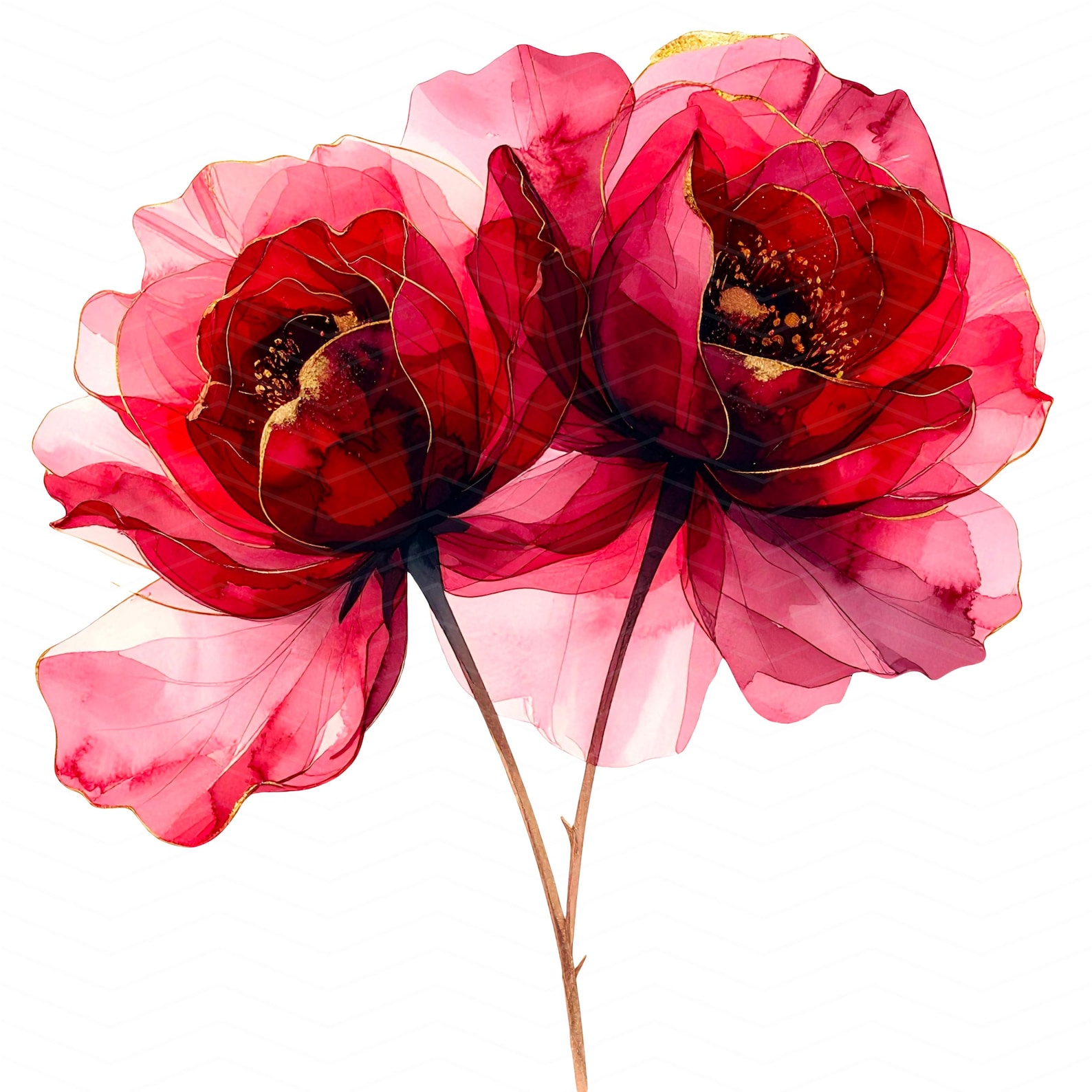 Abstract Red & Gold Rose Clipart Set, Luxury Floral PNG JPG, Watercolor ...