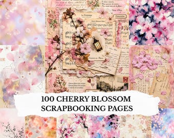 100 Kirschblüten Digital Papiere: Sakura Scrapbook Hintergründe, Pink Spring Junk Journal Seiten, Feminine Coquette Printable Paper Pack