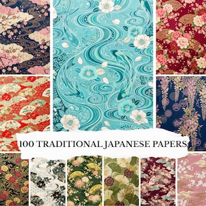 100 traditionella japanska pappersdesigner, Chiyogami digitalt paket, Japan Washi scrapbook-papper, utskrivbar skräpjournal, origami-stil