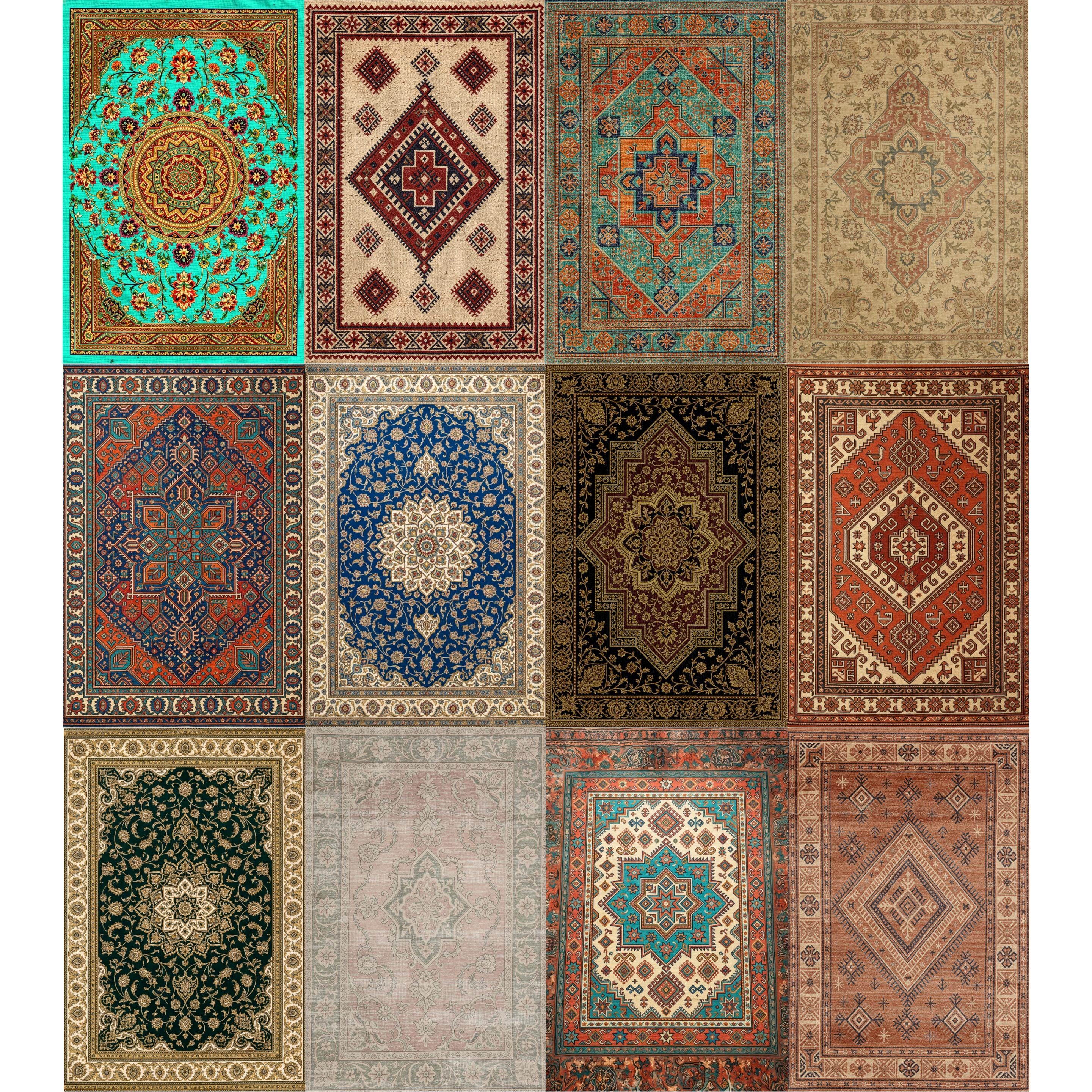 100 Persian Rug Digital Papers, Vintage Oriental Carpet Patterns, Junk ...