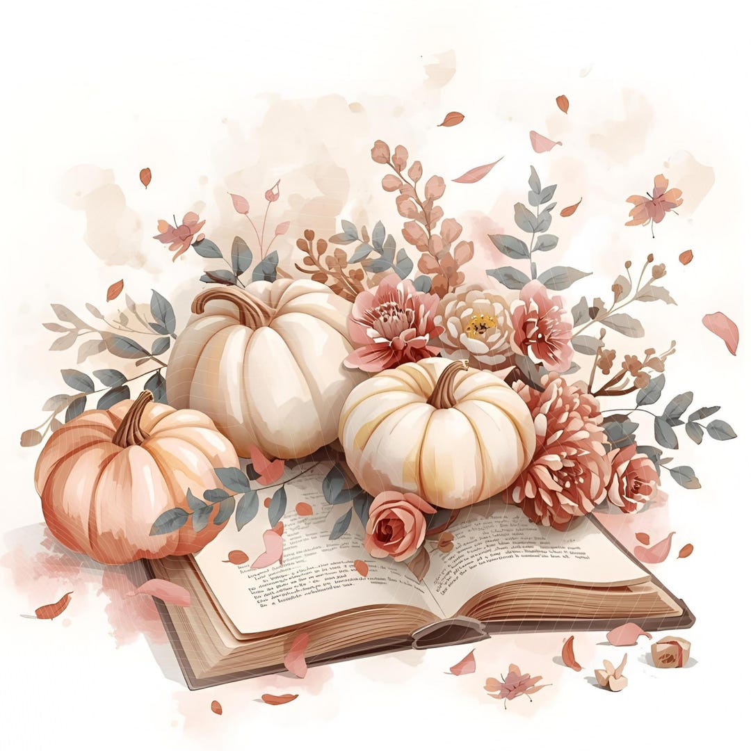 Watercolor Pumpkin Clipart Set: Pastel Autumn Florals (JPG, 300 DPI) - Etsy