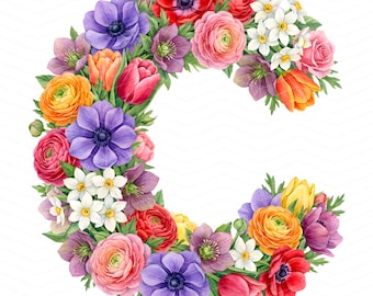 Blumenalphabet Buchstaben A - Z PNG: Botanischer Blumenbuchstabe, Anemone Ranunkel Tulpe Rose Blumenalphabet, kommerzielle Nutzung