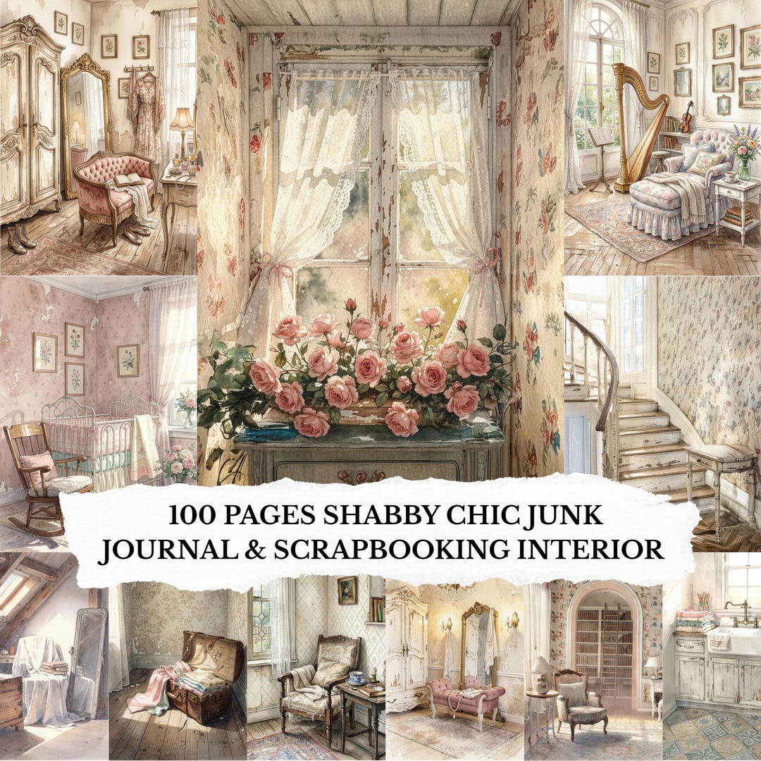 100 Pages Shabby Chic Junk Journal Interior :vintage Bedroom, Living ...