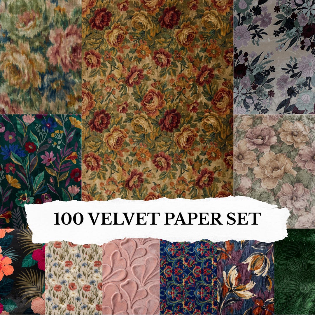 100 Velvet Papers Set Glittered, Embossed, Textured Digital Scrapbook ...