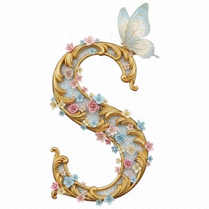 26 Ornamental Baroque Alphabet PNG, Luxury Monogram Letters ,Vintage Floral Gold Typography image 12