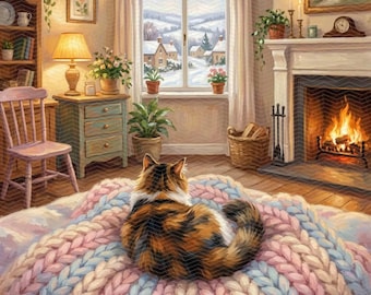 20 Cozy Winter Cat Window Clipart: Watercolor Cats Illustrations, Pet Lover Digital Art