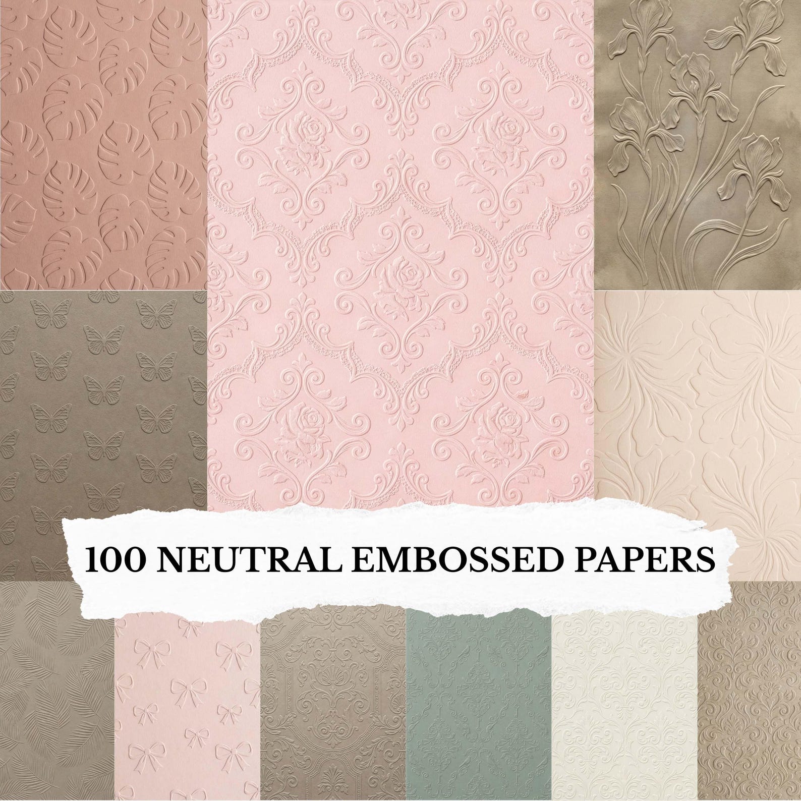 Embost Paper 100 Neutral Embossed Scrapbooking Papers: Junk Journal Backgrounds ...