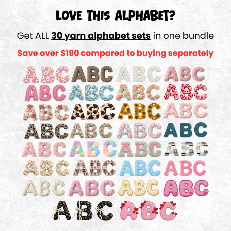 Latch Hook Yarn Alphabet PNG: Chunky Crochet Letters Clipart, 26 Fluffy ...