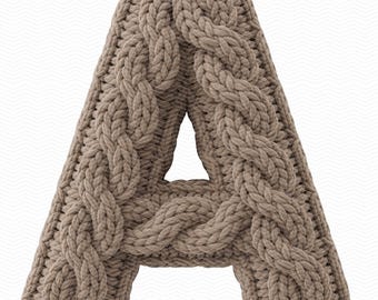 Neutral Knit Yarn Alphabet PNG: Chunky Knitted Letters & Numbers, Latch Hook Crochet Font, Digital Download