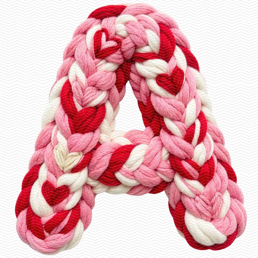 Romantic Chunky Knit Heart Alphabet PNG: Latch Crochet Hook Braided ...