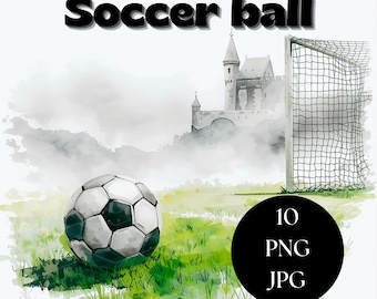 10 Watercolor Football Clipart Bundle, Soccer PNG & JPG, Sports Wall Art, Home Decor, Team, Ball, Planner, Scrapbook