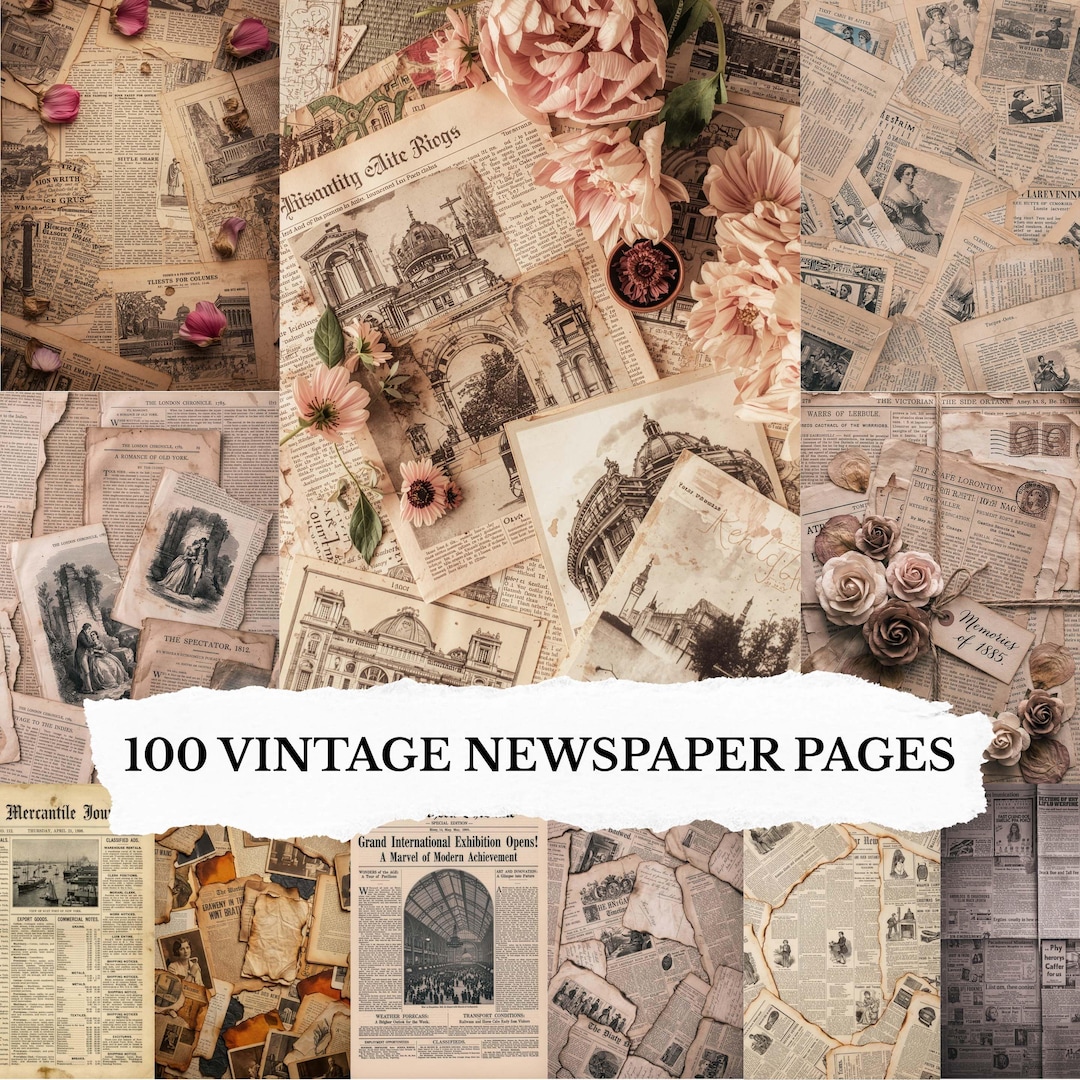 100 Vintage Newspapers Printable Papers: Antique Texture 1910s 1920s ...
