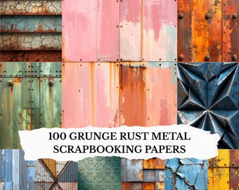 Grunge Rust Metal Scrapbooking Papers Bundle: 100 Industrial Distressed Backgrounds, Rusted Metal Textures