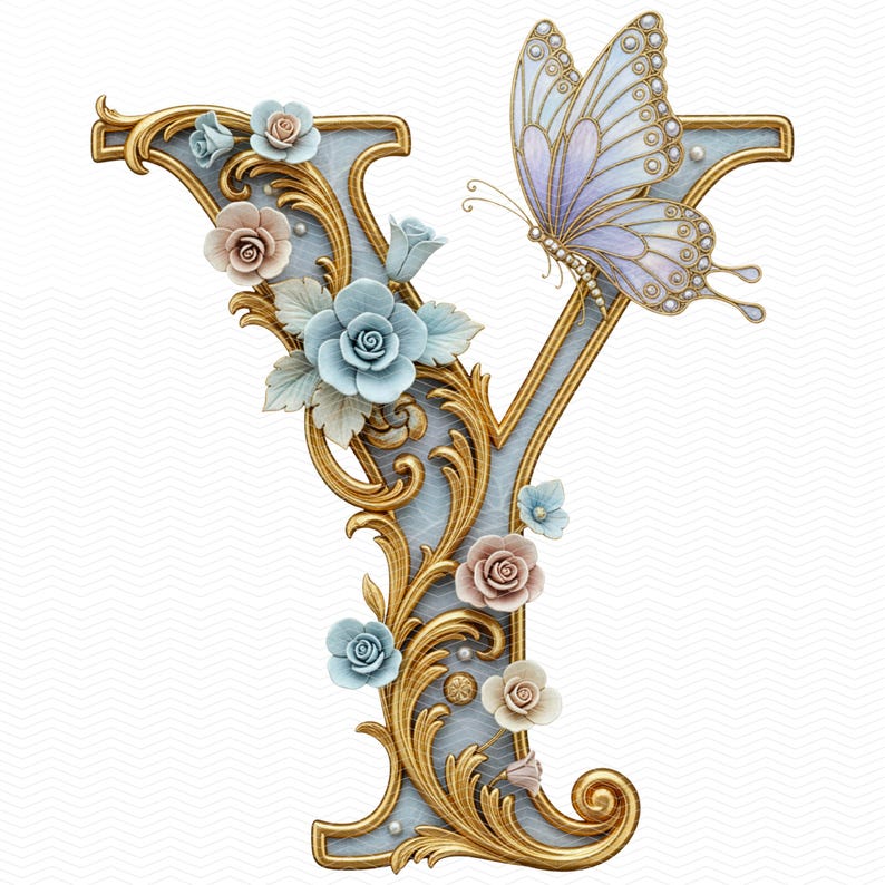 26 Ornamental Baroque Alphabet PNG, Luxury Monogram Letters ,Vintage Floral Gold Typography image 10