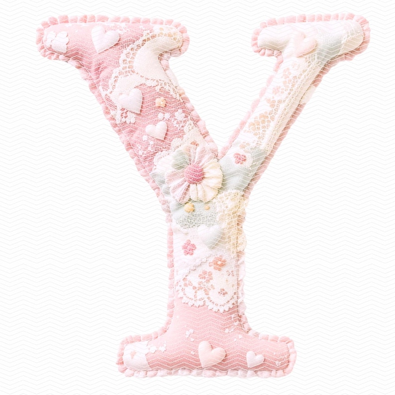 Patchwork Shabby Chic Alphabet PNG: Gesteppte Stoffbuchstaben A-Z, kokette rosa Blumenbuchstaben für Scrapbooking, Junk Journal Bild 16