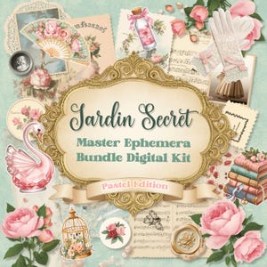 Kit imprimible de diario basura Shabby Chic: efímeras, páginas, recortes elegantes, 25 hojas JPG, descarga digital