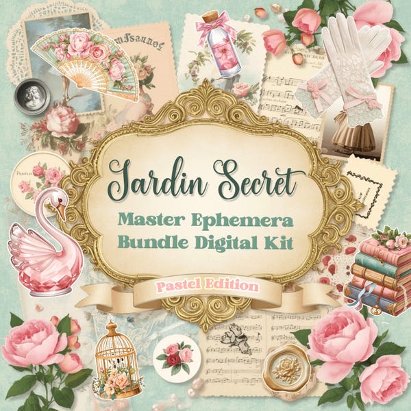 Shabby Chic Junk Journal Kit Printables: Ephemera, Pages, Fussy Cuts, 25 Sheets JPG, Digital Download