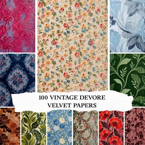 Vintage Devore Velvet Digital Paper, 100 Burnout Velvet Backgrounds, Shabby Chic Scrapbook Paper, Junk Journal Printable JPG