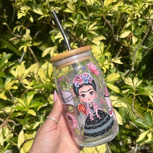 Frida Cafecito Glass Can 16oz. Cup Tumbler, Concha Glass Can Cup Travel Mug, Insulated  Cold Cup Gifts Frida Gift Idea, Coffee Tumbler Cup