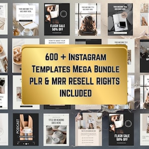 600+ Instagram Templates Mega Bundle, Canva Social Media Kit, PLR MRR Rights, Posts, Reels, Stories, Branding Pack, Small Business Shop