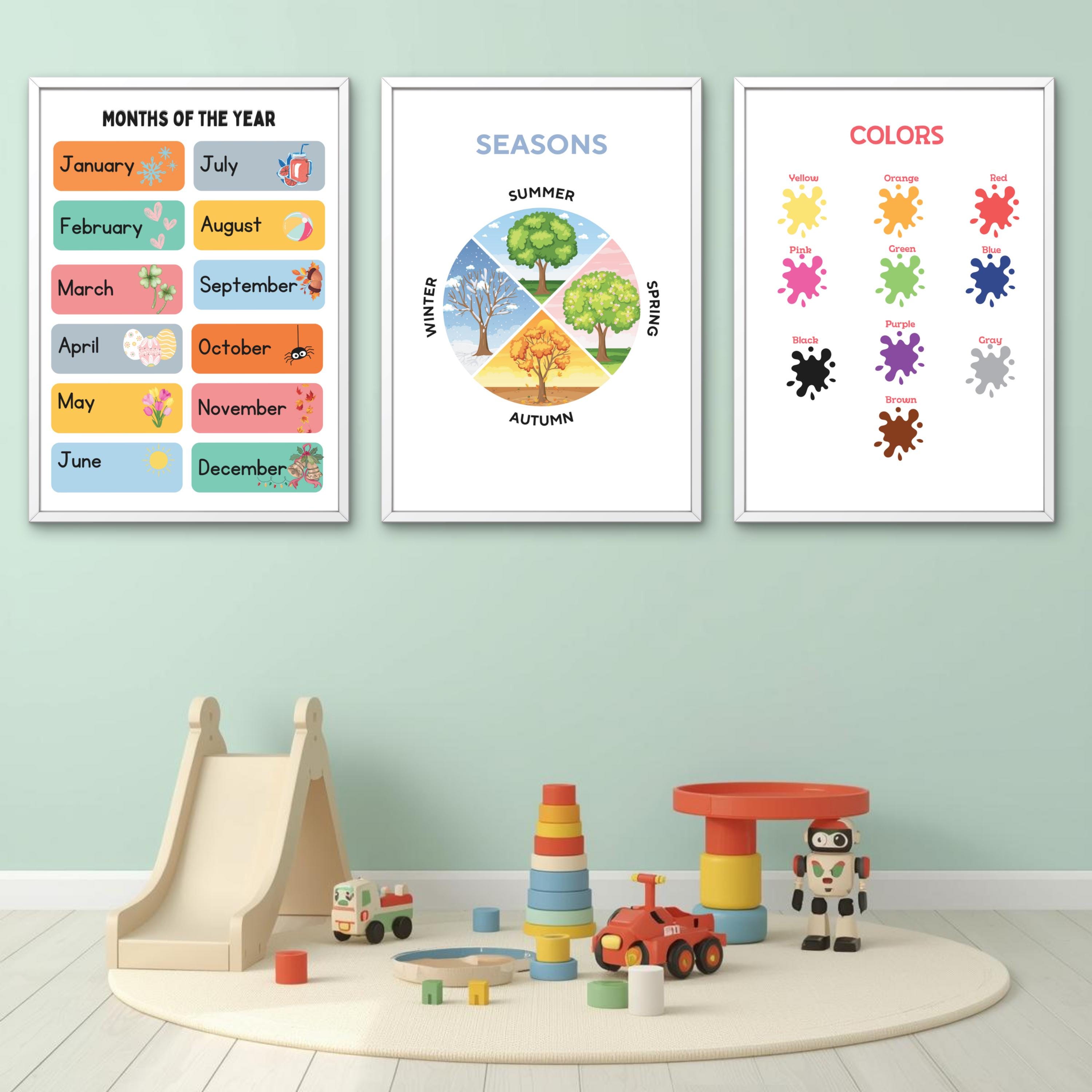 Educational Posters for Toddlers, 24 Learning Prints for Kids ...