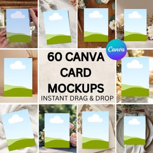 60 Canva Card Mockup Bundle | Invitation Templates | Wedding, Greeting, Save The Date, Thank you Card Frames | Drag and Drop | Card displays