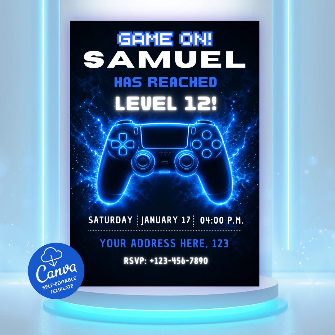 Video Game Birthday Invitation Boys, Gaming Party Invite, Arcade Canva ...