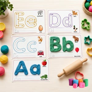 Alphabet Play Doh Mats Printable For Kids, ABC Letter Tracing Practice, Preschool Pre K Kindergarten Homeschool Toddler Learning Activity