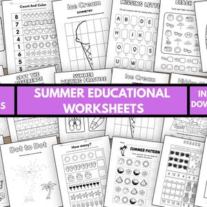 Summer Preschool Kindergarten Activity Bundle, Summer Camp Printable Worksheets, Educational Workbook For Kids, Homeschool Learning Pack