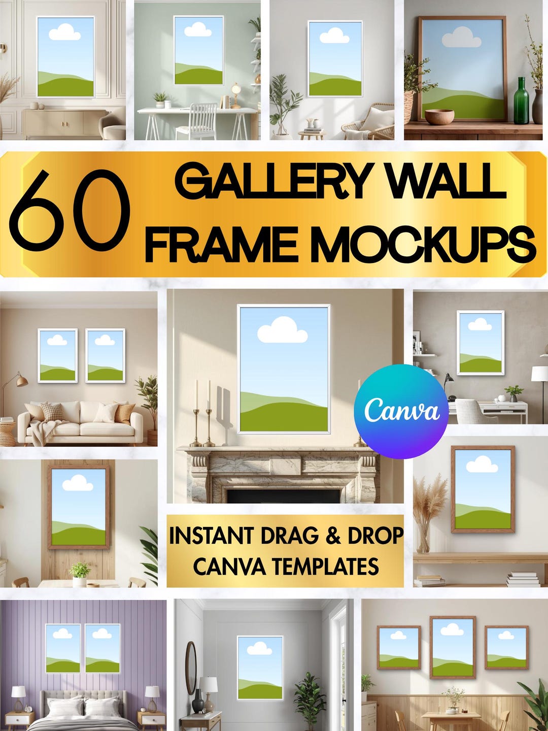 Gallery Wall Frame Mockups, Canva Templates, Drag & Drop Frames, Wall ...