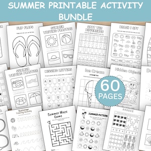 Summer Activity Bundle for Kids, Summer Camp Printable Worksheets, Games, Coloring Pages, Mazes, Preschool & Kindergarden Learning Pack