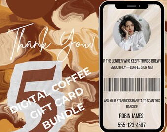 Digital Coffee Gift Card Bundle, Digital Thank You Card, Textable Thank You Card, Realtor Marketing, Coffee Lovers Gift, Coffee Thank You