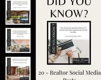 20 Did You Know Realtor Instagram Posts - 2025 Real Estate Data Templates - Realtor Social Media Bundle - Marketing for Agents-Realtor Facts