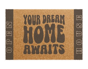 Retro Open House Doormat | "Your Dream Home Awaits" Welcome Mat | Realtor Closing Gift | Open House Marketing | Doormat for Realtors