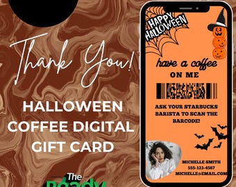 Halloween Coffee Gift Card, Digital Thank You Card, Textable Thank You Card, Realtor Marketing, Coffee Enthusiast Gift, Coffee Lovers Gift