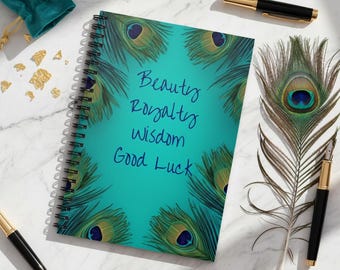 Vibrant Peacock Lined Notebook, Beauty Wisdom Royalty Good Luck Journal, Nature Lover Gift, Stationery Gift, Realtor Gift,  Notary Gift