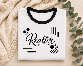 Polka Dot & Stripe Realtor Ringer Tee | Chic Real Estate Agent Shirt | Modern Realtor Gift | Professional Women's Apparel | Mompreneur