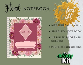 Floral Spiral Notebook | Journal for School, Work, Writing, Gifts and Daily Planning  | Appreciation Gift  | Holiday Gift | Realtor Gift