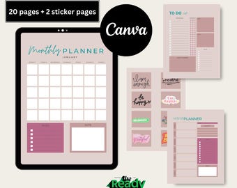 Simple Digital Planner | Undated Daily, Weekly, Monthly Planner Pages | Meal, To-Do & Notes | 20 Editable Pages | Daily To-Do List