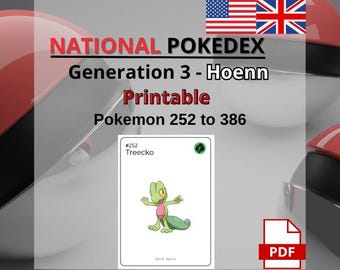 Rastreador de Colección Imprimible - Pokémon de la 3.ª Generación - 252 a 386 - PDF - Inglés